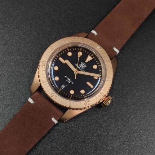 Steeldive SD1965S Men Diver Watch Leather Strap Watches Bronze Automatic Wristwatch Dive 200M Water Resistant Luminous Sapphire