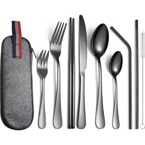 10PCS Western Cutlery Set Dinnerware Set Stainless Steel Dinner Set Fork Knife Spoons Utensils With Cutlery Bag Home Flatware