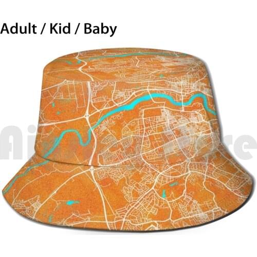 Sunderland England Gold Blue City Map Bucket Hat Adult kid baby Beach Sun Hats Sunderland England Gold Blue
