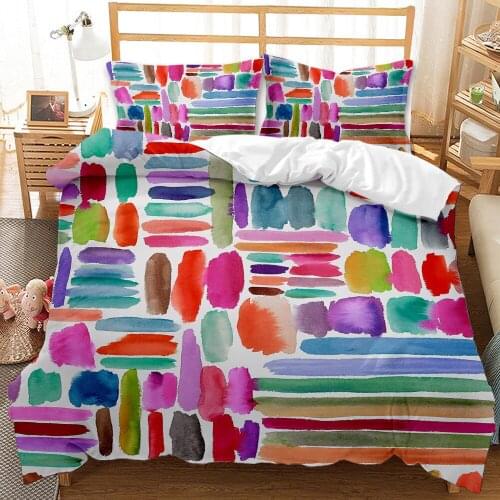 Simple Personality New Water Color Block Bedding Set Duvet Cover with Pillowcases Twin Queen Size Bedspread Childrens Adult Gift
