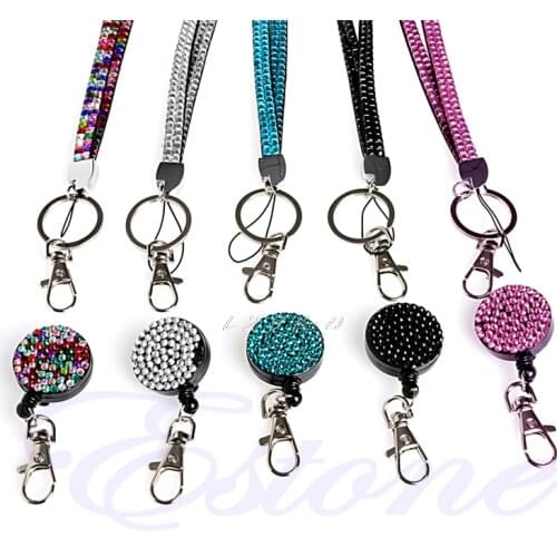 Resin Diamond Bling Neck Lanyard Retractable ID Badge Reel Phone Key Holder