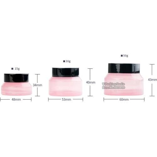 Pink Translucent Glass jar with Black cap,Pink Glass Jar, sloping shoulder Cream Jars plastic lid cap with inner liner 200pc