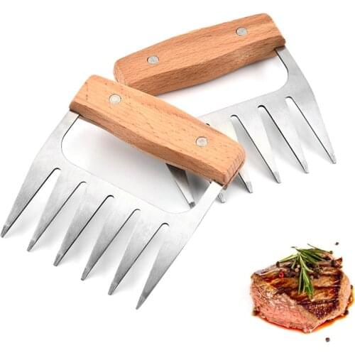 Wooden handle bear claw meat divider stainless steel cooked chicken meat Ripper meat looser kitchen creative tools gadgets