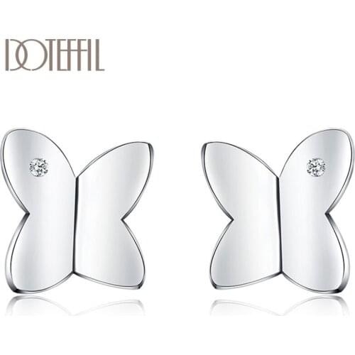 DOTEFFIL 925 Sterling Silver Butterfly Zircon Stud Earrings for Women Wedding Engagement Fashion Charm Jewelry