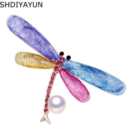 SHDIYAYUN 2019 New Pearl Brooch Natural Freshwater Pearl Dragonfly Brooch Simple Pins for Women Jewelry Womens Accessories Gift