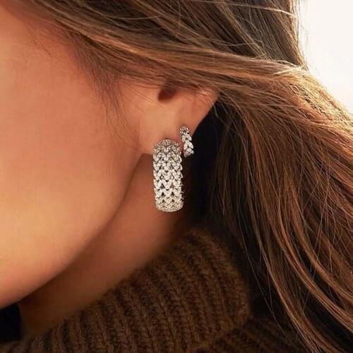 SOELLE Luxury Couture 925 Sterling Silver Mono Heart Wheat Ears Large Hoop Earring Cubic Zirconia Stones Women Fashion Jewelry