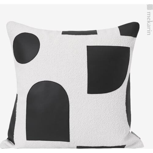 Light luxury model room sofa pillow black and white contrast leather stitching square pillow bedroom bag outdoor cushion