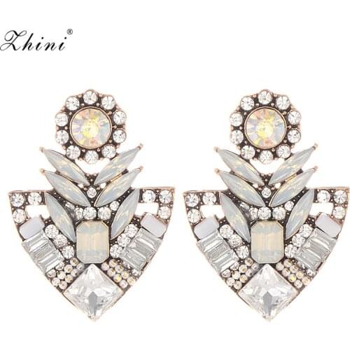 ZHINI Vintage Crystal Drop Dangle Earrings For Women Trendy Wedding Party Bohemian Design Vintage Jewelry Hot Sale Drop Earrings