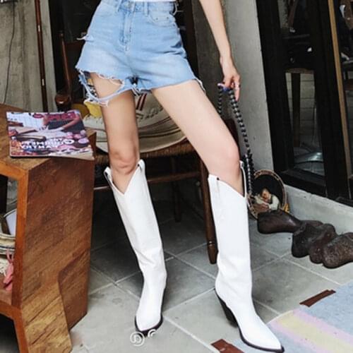 Womens Ankle Boots Fashion Embossed Microfiber Leather Pointed Cowboy Boots Middle Calf Thick Wedge Boots T-shaped Platform