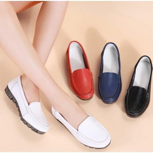 New Moccasins Women Flats 2021 Autumn Woman Loafers Genuine Leather Female Shoes Slip On Ballet Bowtie Womens Shoe Big Size