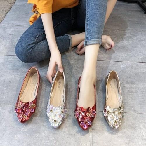Pointed Rhinestone Bean Shoes Womens Atumn 2020 New Flat Solid Color European And American Style Womens Shoes