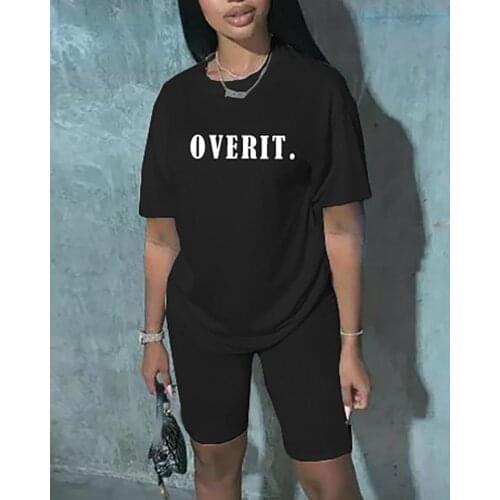 2020 Women Summer Casual Round Neck Short Sleeve Letter Print Round Neck Top & Shorts Set Suit Sets