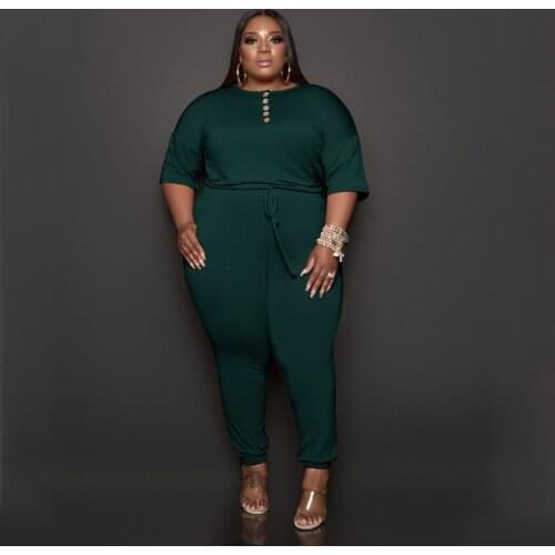 5XL Plus Size Women Jumpsuits Short Sleeve Solid O-Neck Romper Slim Fit Thick Fabric Fitness Bodysuit Skinny One Piece Outfit