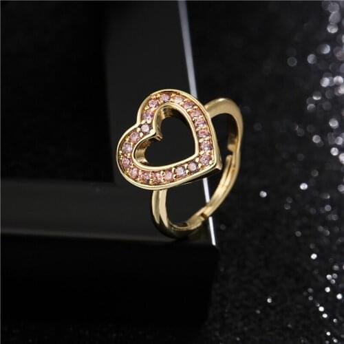 5 Different Colors Cubic Zircon Heart Wedding Ring For Women High Quality Gold Color Copper Jewelry Female Finger Ring Gift