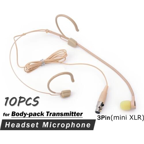 10PCS Top Quality Singing Headworn Mic !! PRO Condenser Headset Microphone For AKG Wireless Bodypack Mini 3 Pin 3-Pin 3Pin XLR