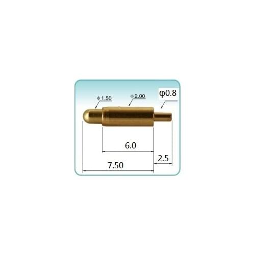 100pcs Spring Loaded Pogo Pin Connector Barrel Diameter 2.0 mm Through Holes PCB Height 7.5 mm Vertical