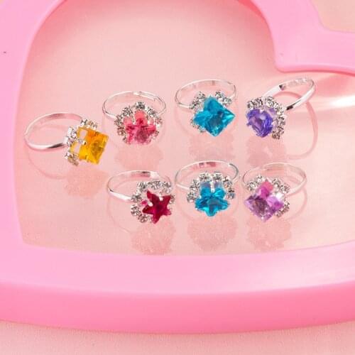 12Pcs/Box Kids Girls Child Princess Random Heart Flower Rings Sweet Party Jewelry Accessories Christmas Gifts Play Finger Ring