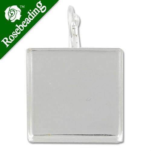 25MM Square Silver French Lever Back Earrings Blank/Base,fit 25MM glass cabochons,buttons;base metal bezel