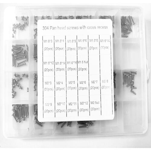 420pcs 304 M1.6/M2 box-packed screw stainless steel Pan head screws with cross recess GB818 DIN7985 ISO 7045