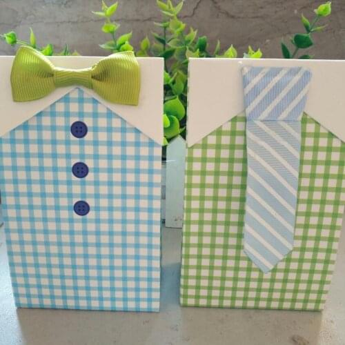 50pcs Creative Green Bow Tie Blue Stripe Candy Box Diy Special Wedding Button Candy Box Grid Gift Box Supplies Bonbonniere