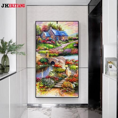Large 5D Diy diamond painting Village river Diamond Mosaic Rhinestone Embroidery cross stitch Y4206