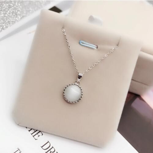 Lasting Shiny 925 Sterling Silver Noble Jewelry Necklace Opal Pendant Cat Eyes Not Easy Fade Cute Chain Silver Transparent