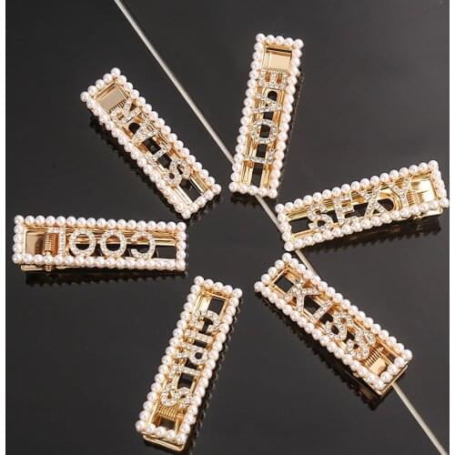 Geometric Fashion Zircon Hair Clip for Women Girl Cute Girl Love Kiss Imitation Pearl Hair Pin Jewelry Bridesmaid Gift BFF