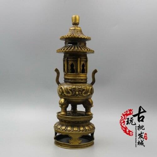 Chinese Ancient Copper Fengshui Copper Ware Ancient Bronze Tower Incense Burner