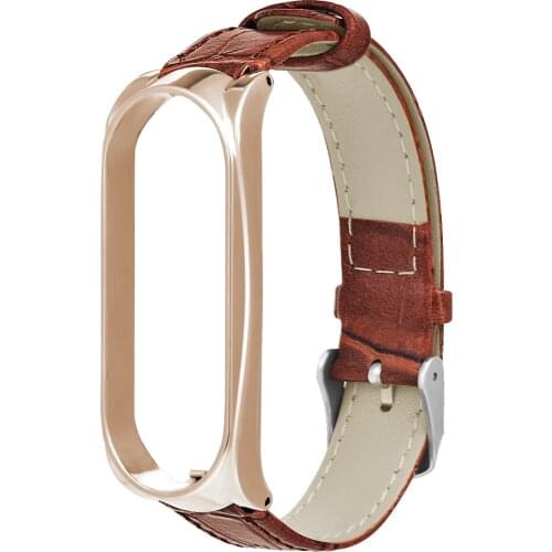 Fashion Bamboo Grain Strap Women Leather Replacement Watchband With Alloy Frame For Xiaomi Mi Band 5/5 NFC Wrist Strap