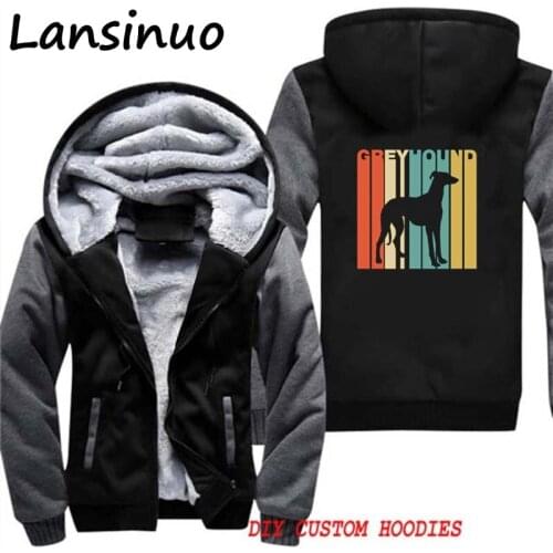 Colorful Greyhound Dog Vintage 1970s Winter Jackets Mens Warm Fleece Fashion Sweatshirts Men Thick Hoodies Plus Size Mens Coats