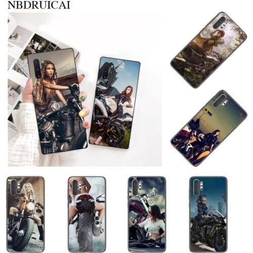 PENGHUWAN Motorcycle girl Soft black Phone Case for Samsung Note 3 4 5 7 8 9 10 pro M10 20 30