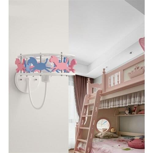 Nordic Carousel Cartoon Wall Lamps Modern Childrens Room Bedroom Cartoon Bedside Lamp Living Room Wall Sconces Lights Fixtures