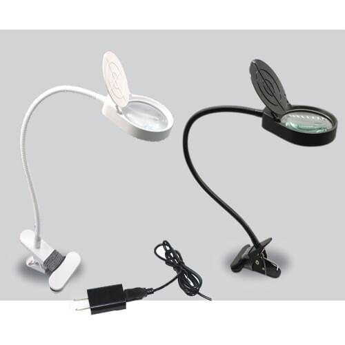 New desk Lamp Magnifier Clip-on Table Top Desk LED Lamp Reading 8x 15x Large Lens Magnifying Glass with Clamp