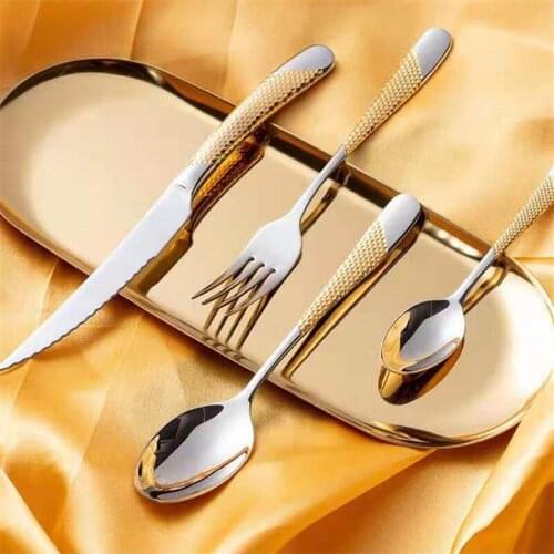 New 304 Advanced Stainless Steel Steak Cutlery Golden Hammer Main Spoon Forks Tableware Thicknerd Steel Western Food Cutleries