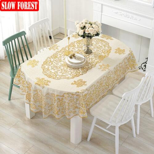 Oval Waterproof Oil-proof Tablecloth PVC Coffee Table Cover Pastoral Stamped Tablecloth Customizable