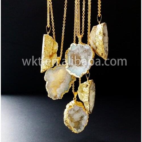 WT-N336 White druzy quartz AB titanium color geode druzy necklace