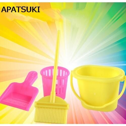 Plastic Kids Toys Doll Accessories Cleaning Broom Tools Brush Cleaner Pretend Play Toys for Barbie Doll For Barbie Accessories