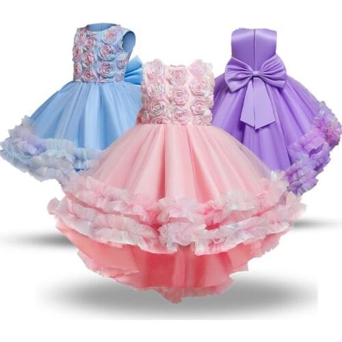 Flower Girl Dresses For Wedding Bridesmaid Tutu Vestidos Children Birthday Clothes Kids Ceremony Elegant Party Princess Costume