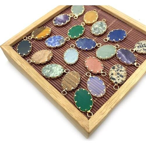 Natural Stone Pendant Fashion Oval Transparent Crystal Edging Tiger Eye Stone Copper Base Inlaid Stone Colorful Jewelry Necklace