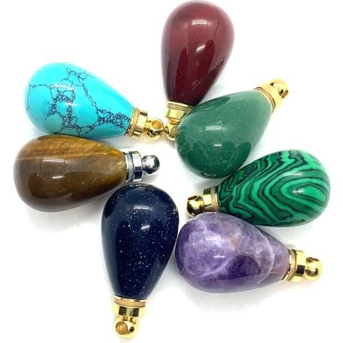 Natural semi-precious stone pendant Drop Shaped Lapis Malachite Perfume Bottle Pendant For DIY necklace jewelry making 19x37mm