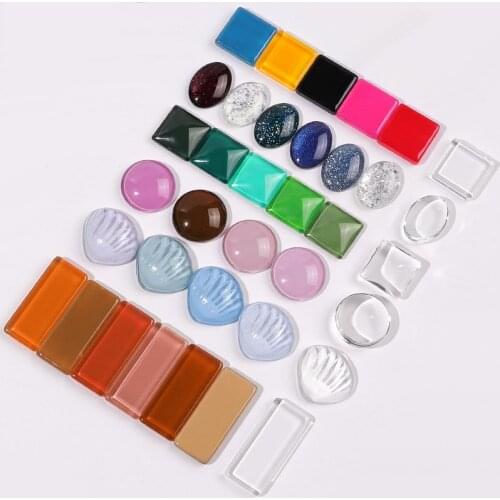 10Pcs Transparent Glass Color Card Shell Oval Japanese Style Gel Polish Display Nail Art Salon Tools Nails Accessories