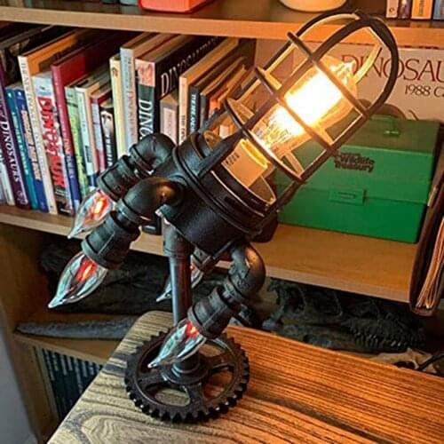 Rocket Ship Lamp Steampunk Industrial Desk Night Light Bedside Table Lights Space Fan Bedroom Bar Decor for Kids Christmas Gift