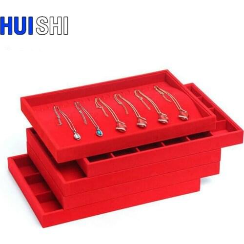 Luxury Red Flannel Jewelry Tray Jewellery Organizer Storage Box Watch Holder Necklace Rings Earring Pendant Stand Gift Packaging