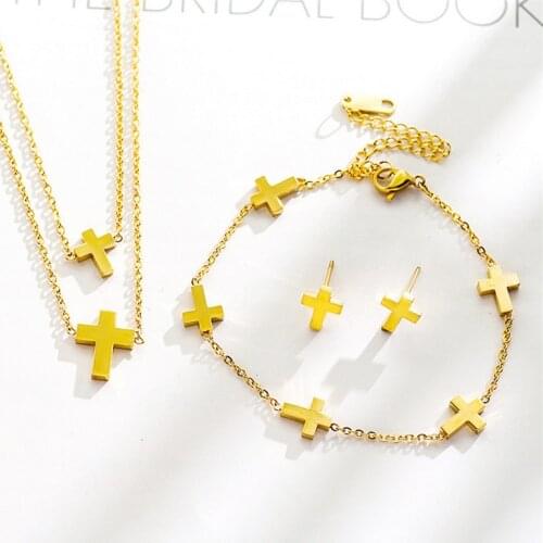 Earring Cross Necklace Pendant Earrings Bracelet Jewlery Sets for Women Gift Fahionable Gift LVSJT
