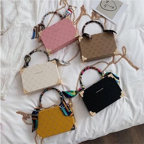 Silk scarf womens small square bag 2020 new fashion box bag rhombus chain handbag shoulder messenger bag