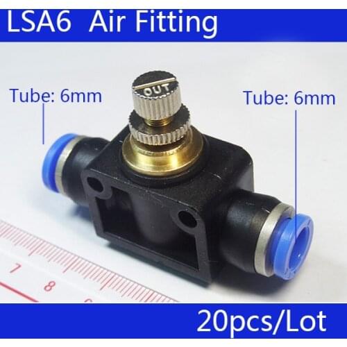 HIGH QUALITY 20Pcs 6mm to 6mm Push In Quick Connector Air Pneumatic Speed Controller LSA6