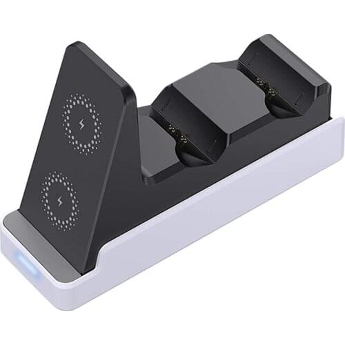 For PS5 Controller Charging Station with Wireless Phone Charger Function, Chip Protection, Dual Sense Controller-US Plug