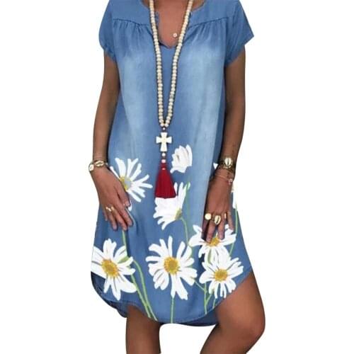 NEW Denim dresses For ladies Womens Summer Casual Long Party Dresses Girls Sundress Outfits Short Sleeve Swing Dress Roupas