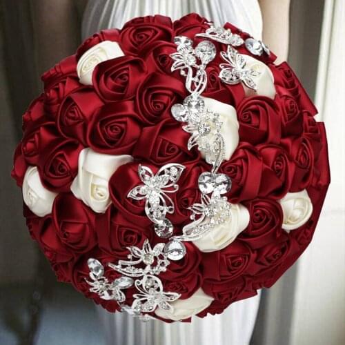 1Pcs/lot Red Wedding bouquet with Diamond for wedding decoration