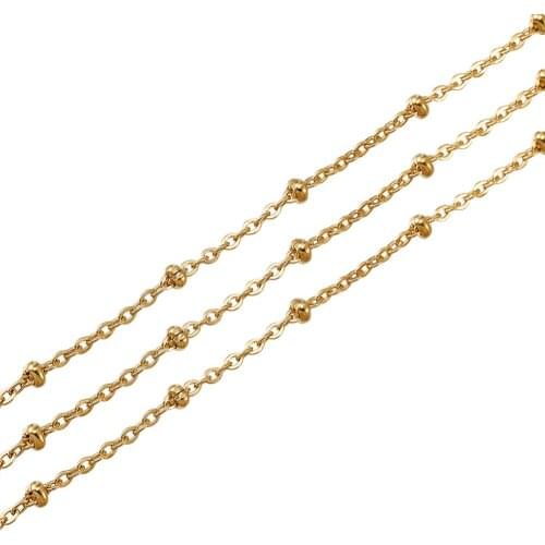 10m/roll (32ft) 2mm Golden Oval Shape 304 Stainless Steel Cable Rondelle Bead Chains Ball Beaded Chain Necklace Bracelet Finding